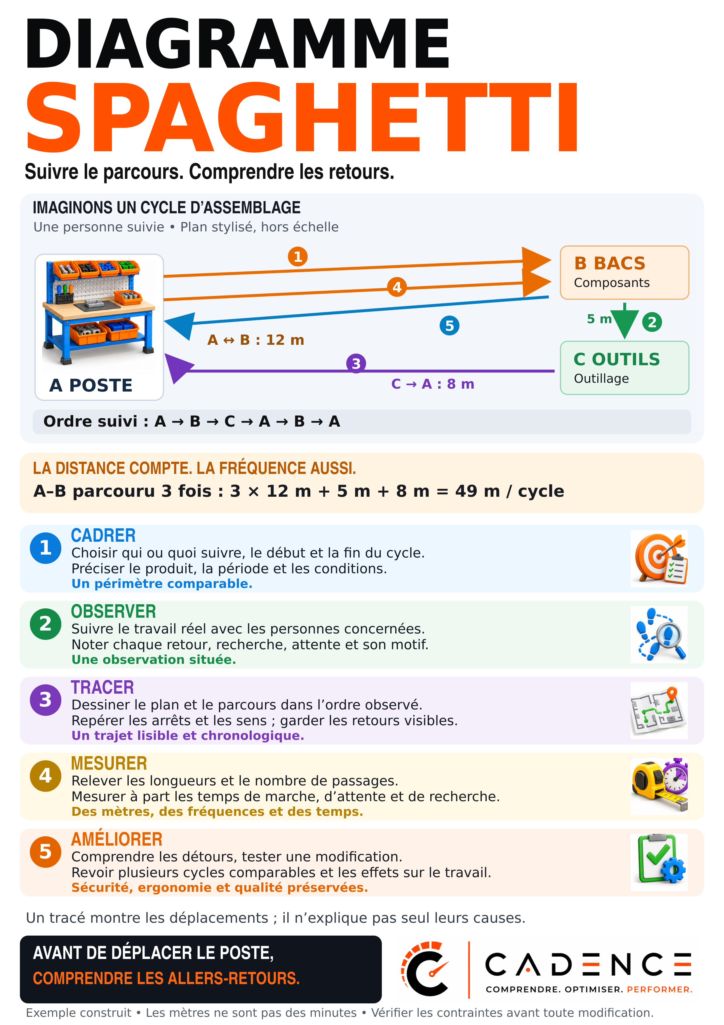 Diagramme spaghetti : suivre le parcours, comprendre les retours